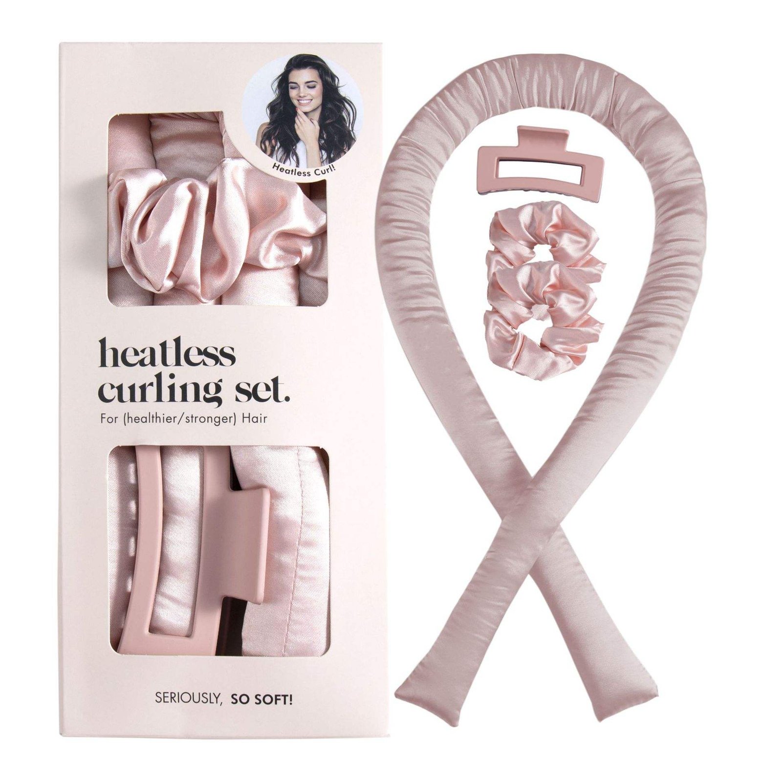 Heatless Bun Maker - Satin Hair Curling Rod Set with Scrunchies and Clip