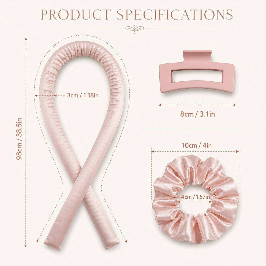 Heatless Bun Maker - Satin Hair Curling Rod Set with Scrunchies and Clip - Image 2