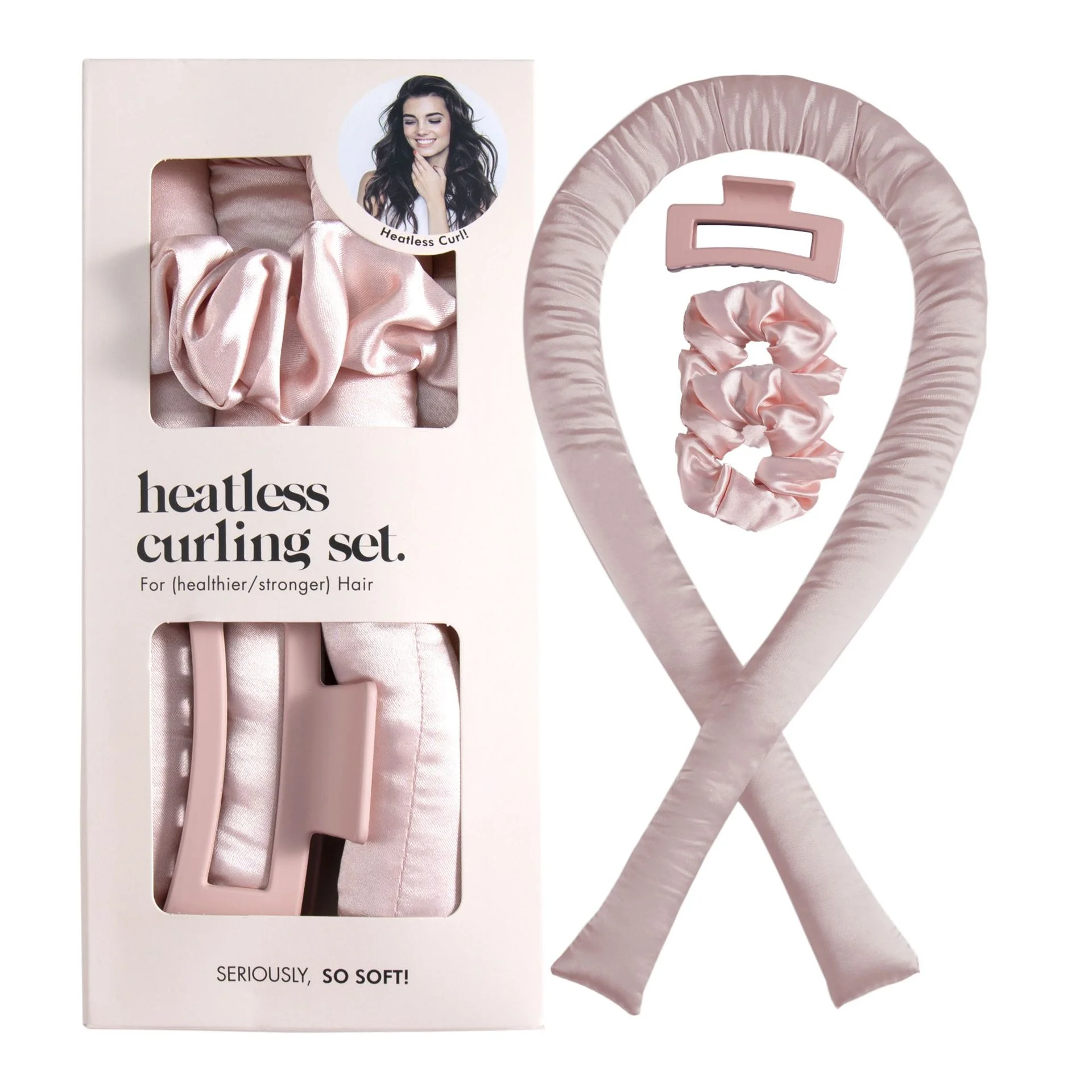 Handmade Heat-Free Cloth Curling Wand Set - Satin Rod with Clips and Scrunchies