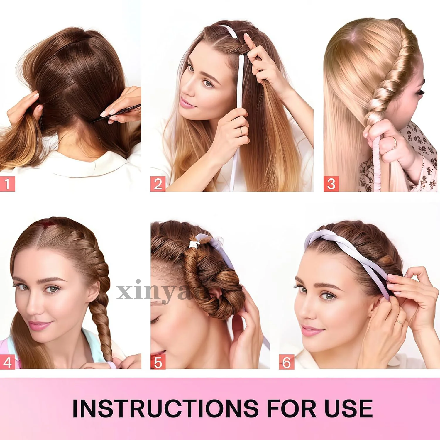 Satin Heatless Hair Curler Set - Overnight Curling Rod Headband (No Heat) - view 3