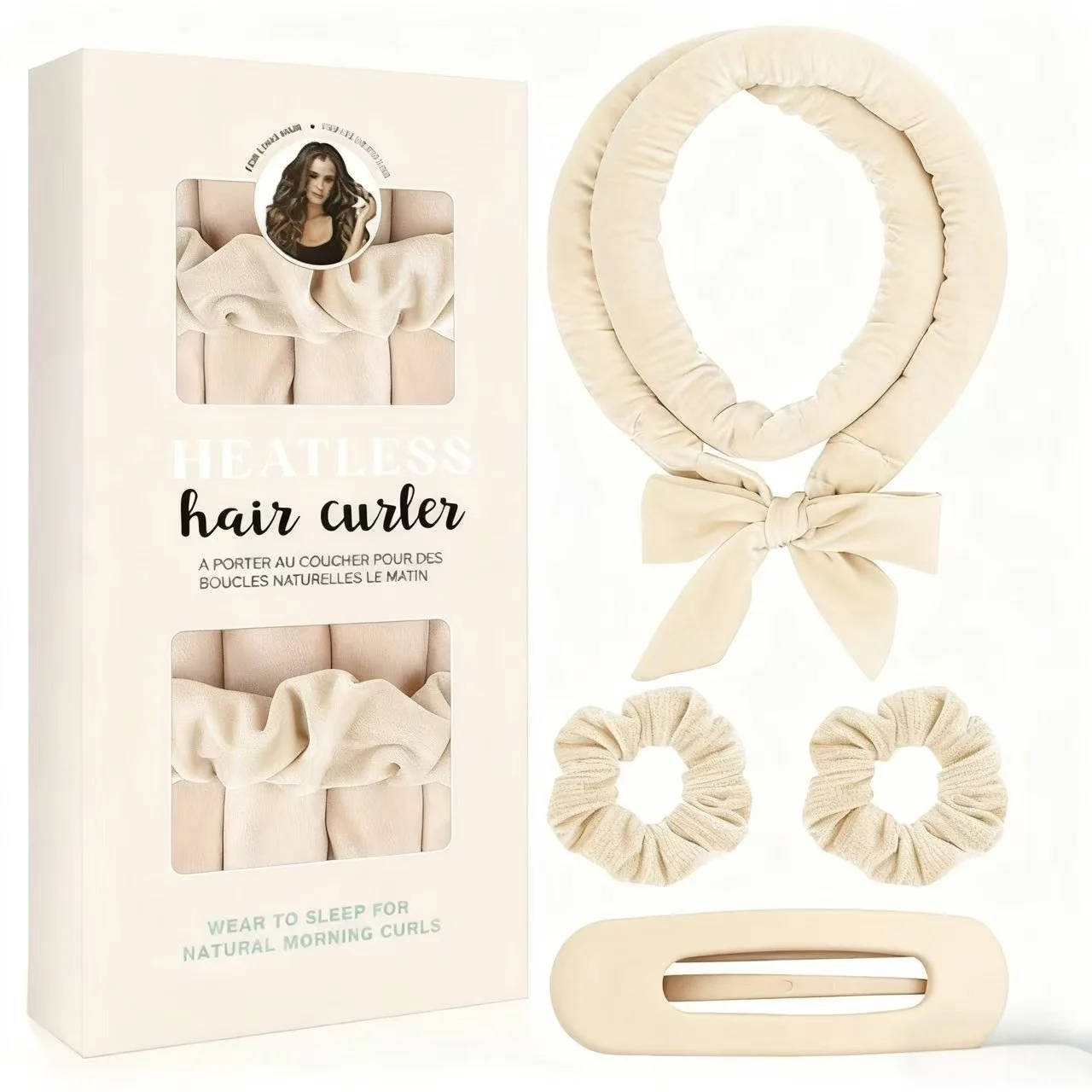 Velvet Heatless Hair Curler Set - Overnight Bow-Tie Curling Rod with Scrunchies - detail 5