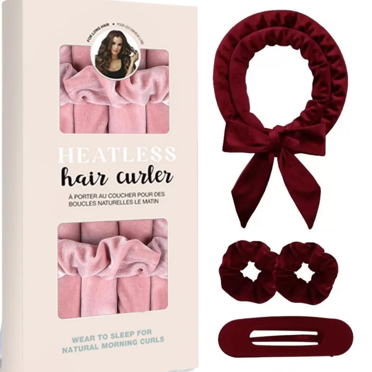 Velvet Heatless Hair Curler Set - Overnight Bow-Tie Curling Rod with Scrunchies - detail 6
