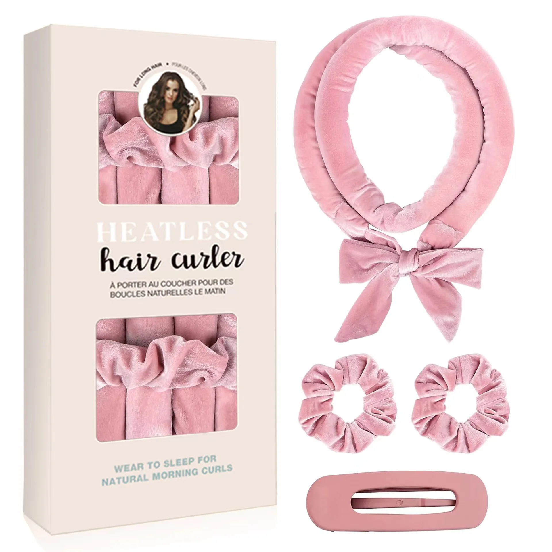 Velvet Heatless Hair Curler Set - Overnight Bow-Tie Curling Rod with Scrunchies