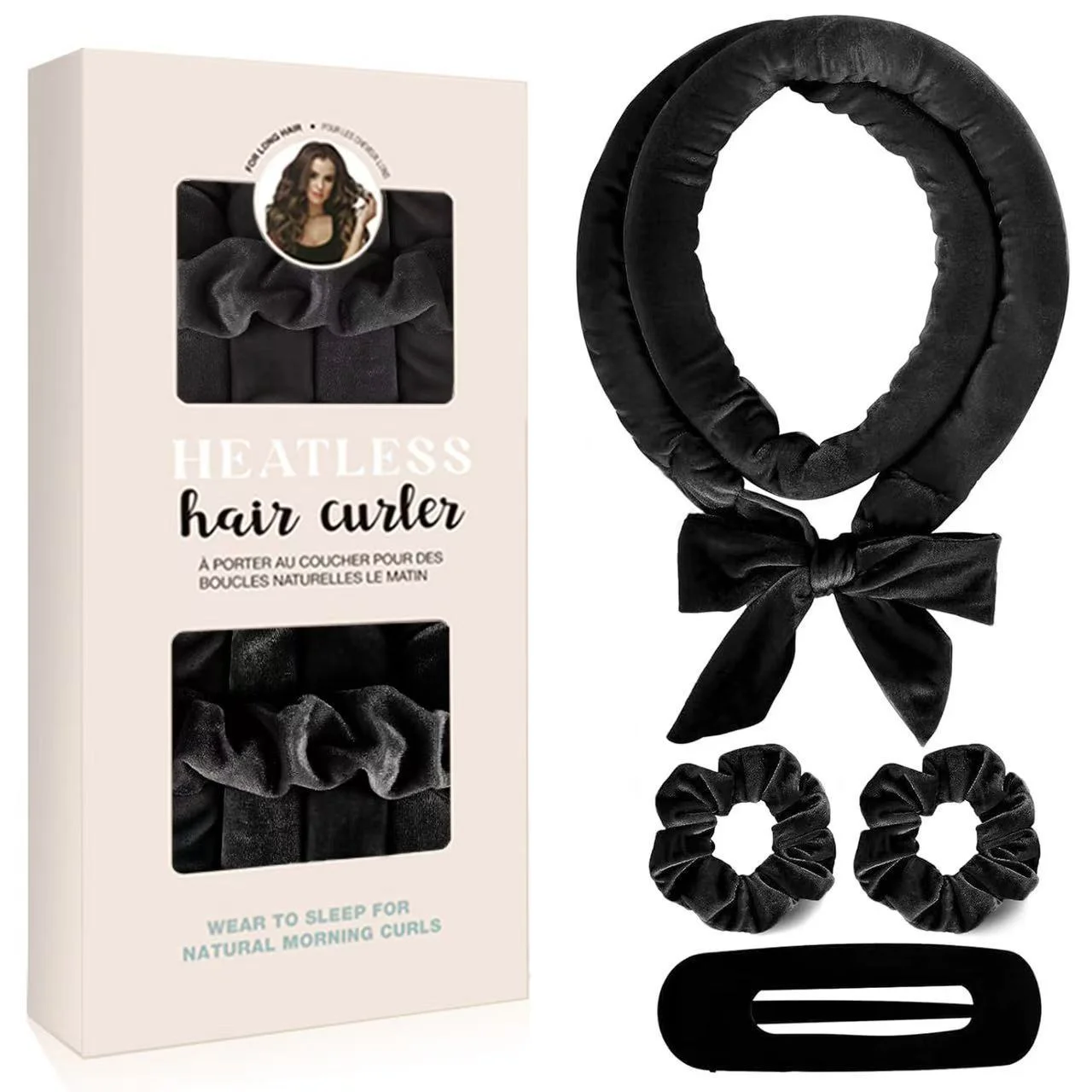Velvet Heatless Hair Curler Set - Overnight Bow-Tie Curling Rod with Scrunchies - view 2