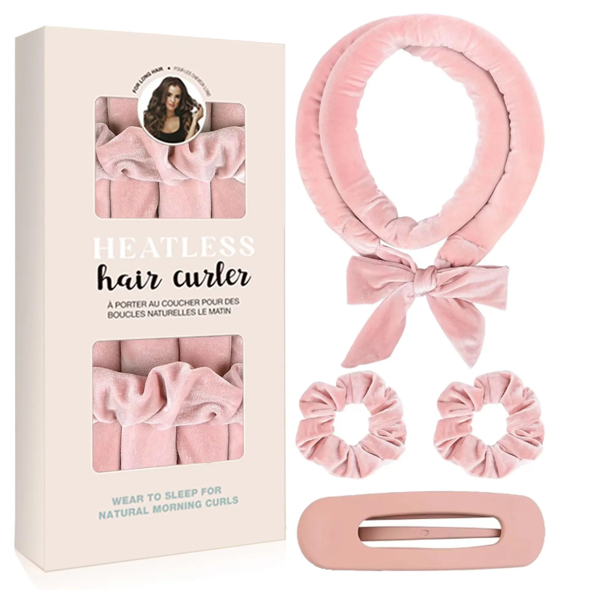 Velvet Heatless Hair Curler Set - Overnight Bow-Tie Curling Rod with Scrunchies - view 3