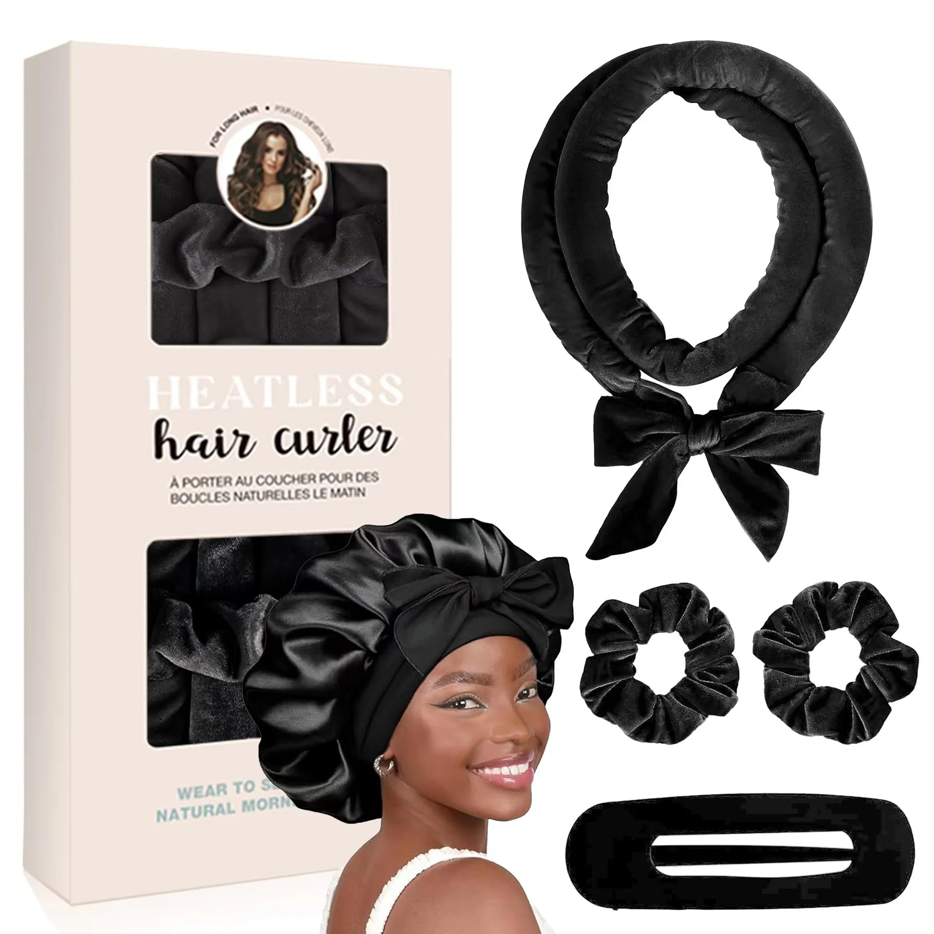 Velvet Heatless Hair Curler Set - Overnight Bow-Tie Curling Rod with Scrunchies - view 4